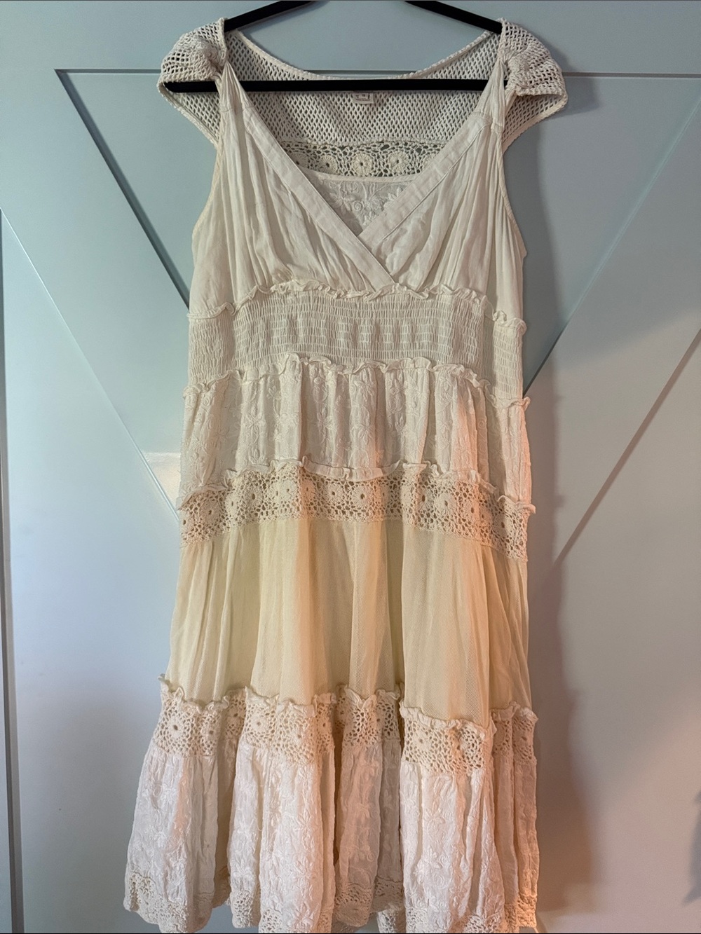 Sundance Cream Crochet Overlay Top with Red Logo Tag